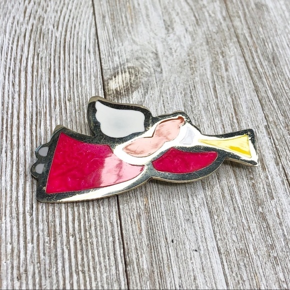 Vintage Mexican Alpaca Silver Enamel Angel Pin - Picture 3 of 9